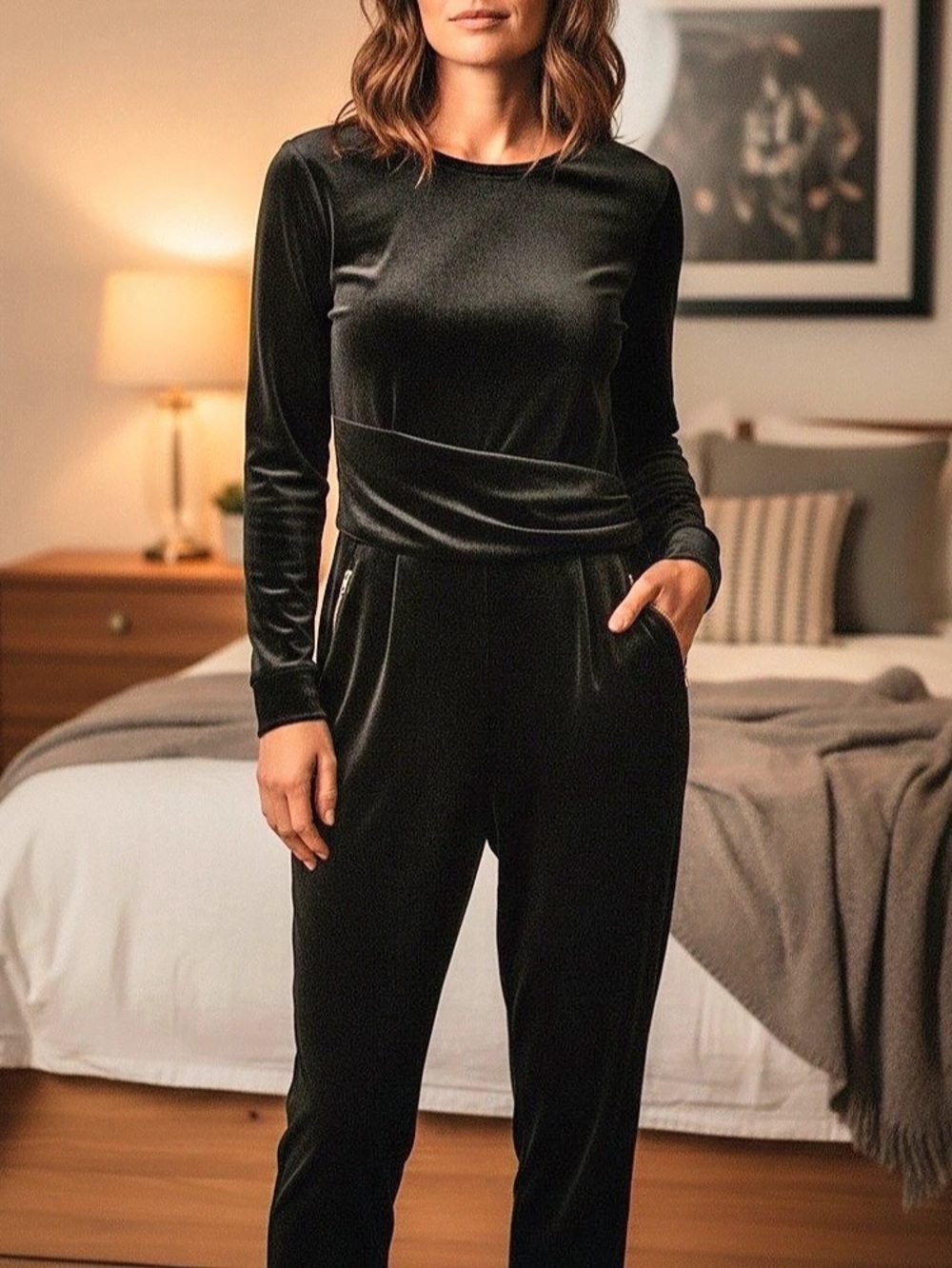 DKNY Black Velvet Jumpsuit Size 4